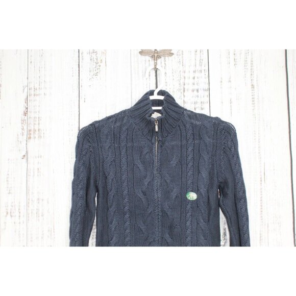 LL Bean Double L Cable Sweater Zip Cardigan Blue Size S Pet - Picture 2 of 10